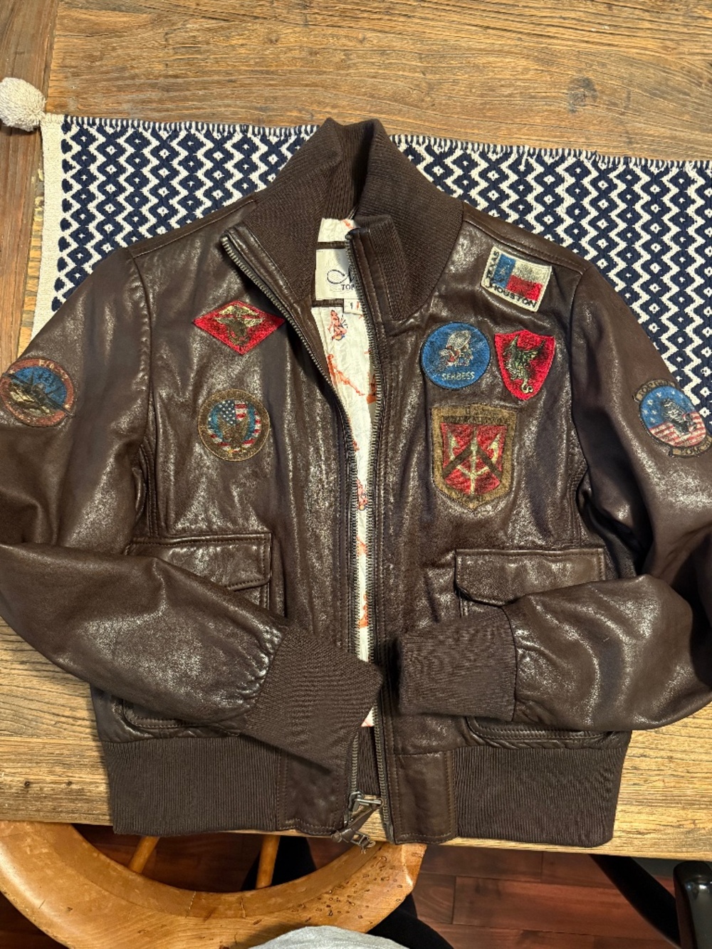 2X (large/14) vintage real leather miss top gun bomber jacket pinup